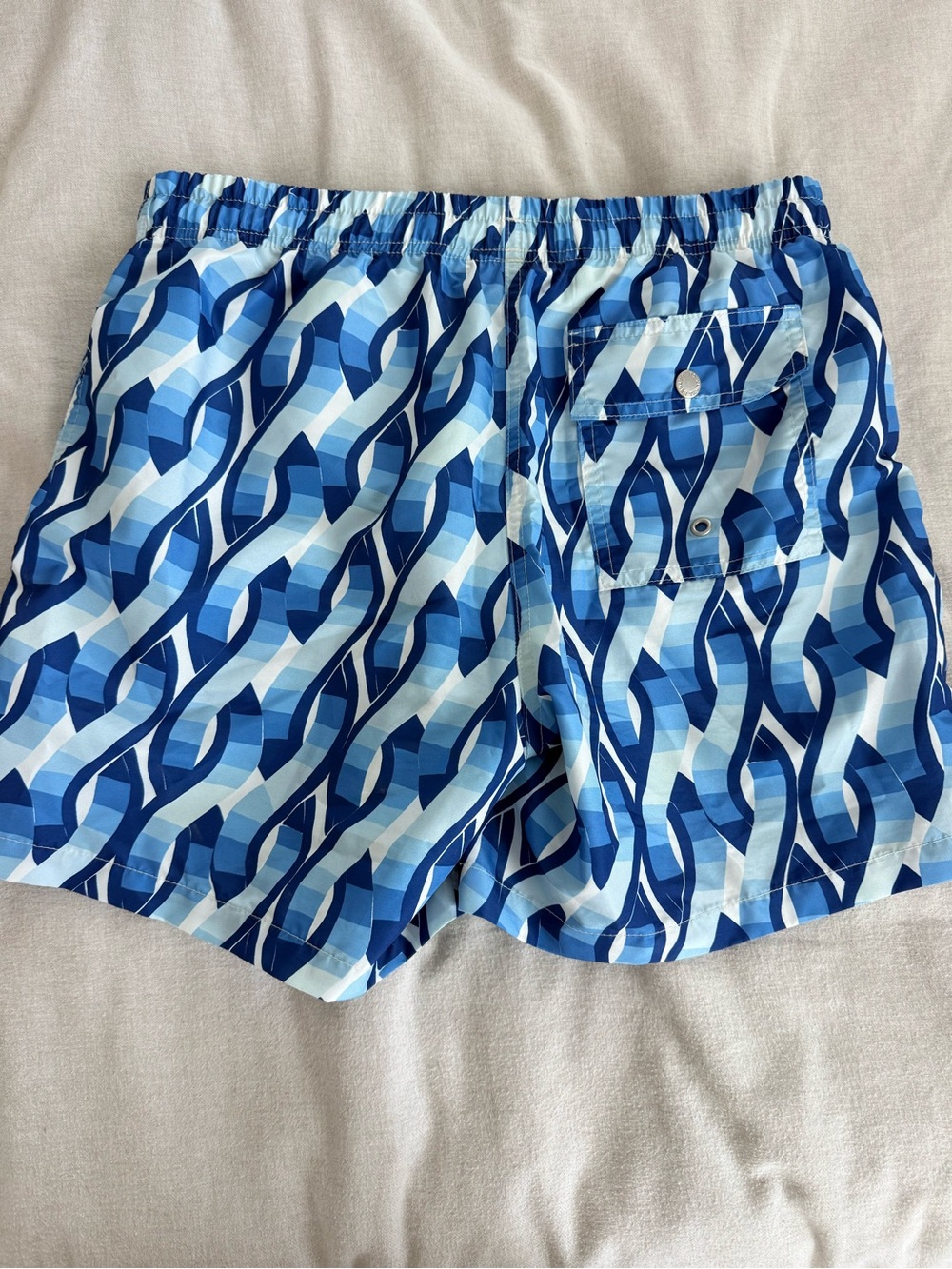 Men's Blue Wave-Pattern Swim Trunks with Drawstring - Picture 4 of 4